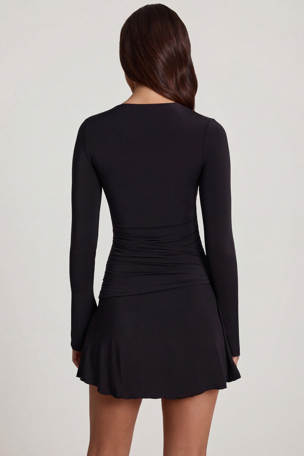 Chic Soft Jersey Scoop-Neck Flared Mini Dress in Black