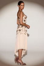Chic Embellished Soft-Scoop Asymmetric Midaxi Dress in Gold