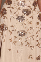 Chic Embellished Soft-Scoop Asymmetric Midaxi Dress in Gold