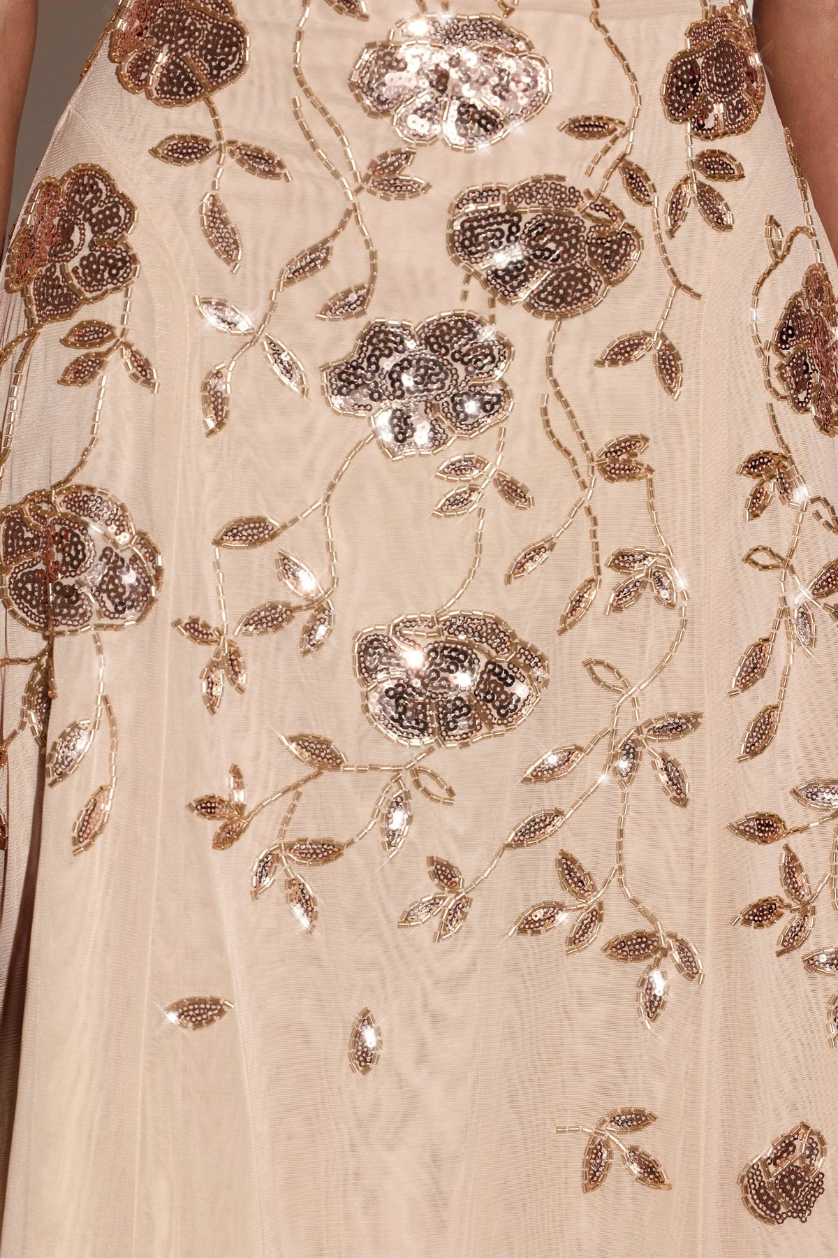 Chic Embellished Soft-Scoop Asymmetric Midaxi Dress in Gold