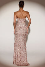Chic Embellished Bandeau-Neck Strapless Gown in Rose Gold