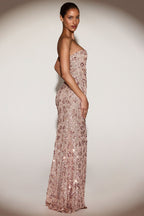 Chic Embellished Bandeau-Neck Strapless Gown in Rose Gold