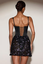 Chic Satin Corset Embellished Skirt Mini Dress in Black Purple