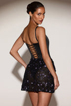 Chic Satin Corset Embellished Skirt Mini Dress in Black Purple