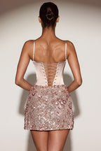 Chic Satin Corset Embellished Skirt Mini Dress in Rose Gold