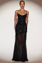 Chic Embellished Sweetheart-Neck Backless Gown in Black