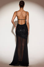 Chic Embellished Sweetheart-Neck Backless Gown in Black
