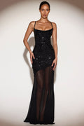 Chic Embellished Sweetheart-Neck Backless Gown in Black