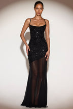 Chic Embellished Sweetheart-Neck Backless Gown in Black