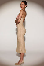 Chic Metallic Lace Plunge-Neck Backless Midaxi Dress in Gold