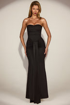 Chic Satin Peekaboo Bandeau Draped Gown in Black