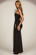 Chic Satin Peekaboo Bandeau Draped Gown in Black