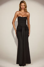 Chic Satin Peekaboo Bandeau Draped Gown in Black