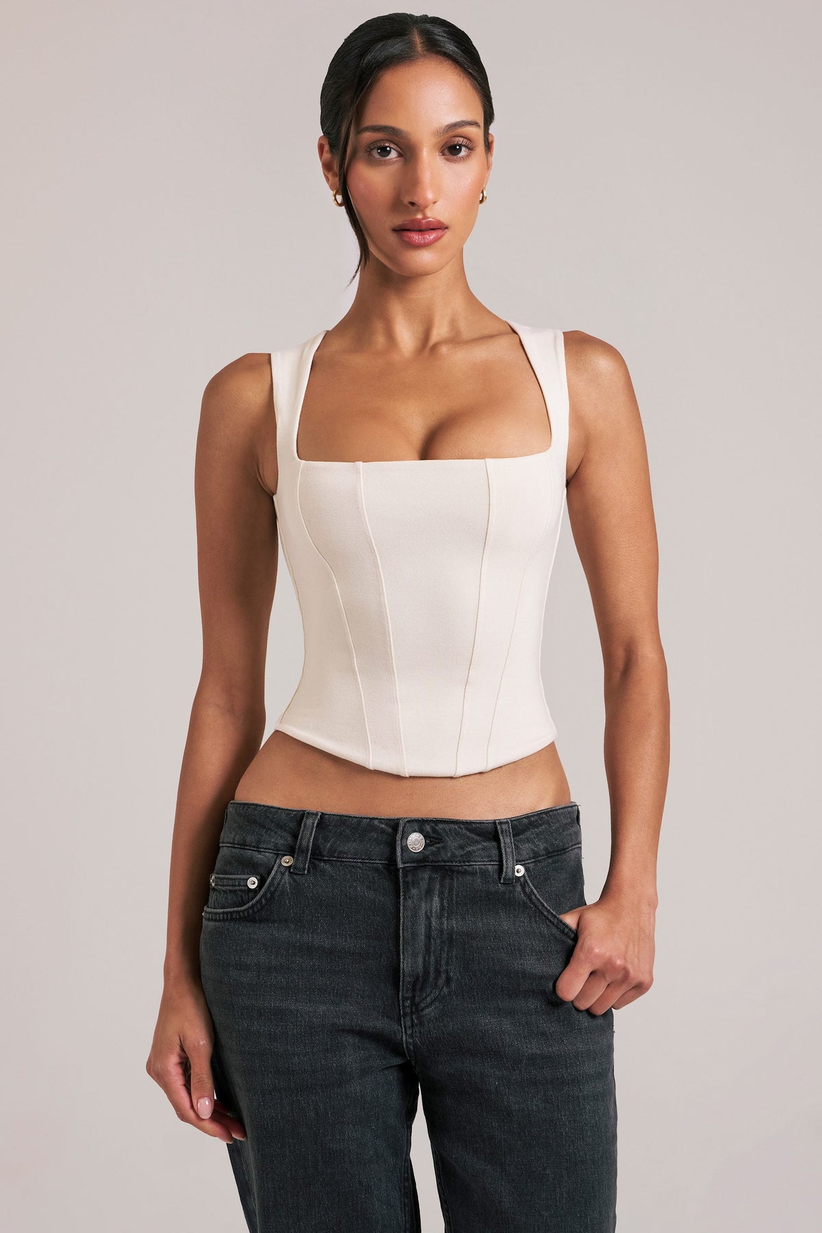 Chic Modal Square-Neck Top in Ivory