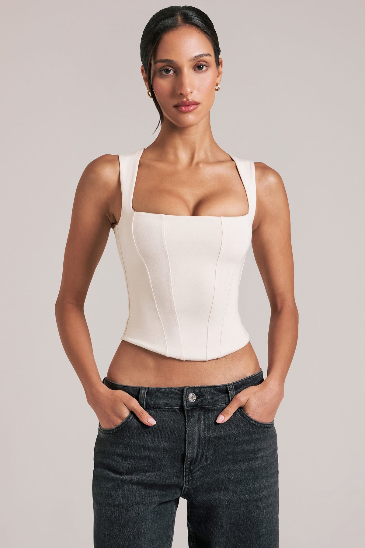 Chic Modal Square-Neck Top in Ivory