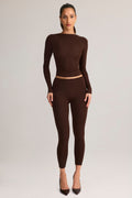 Chic Modal Mid-Rise Cropped Leggings in Chocolate Brown