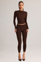 Chic Modal Mid-Rise Cropped Leggings in Chocolate Brown