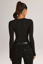 Chic Modal Round-Neck Long-Sleeve Bodysuit in Black