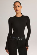 Chic Modal Round-Neck Long-Sleeve Bodysuit in Black