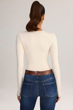Chic Modal Round-Neck Long-Sleeve Bodysuit in Cream