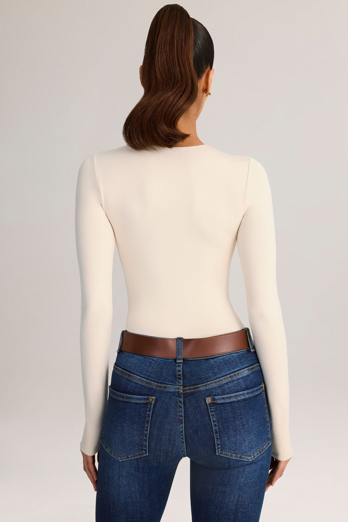 Chic Modal Round-Neck Long-Sleeve Bodysuit in Cream