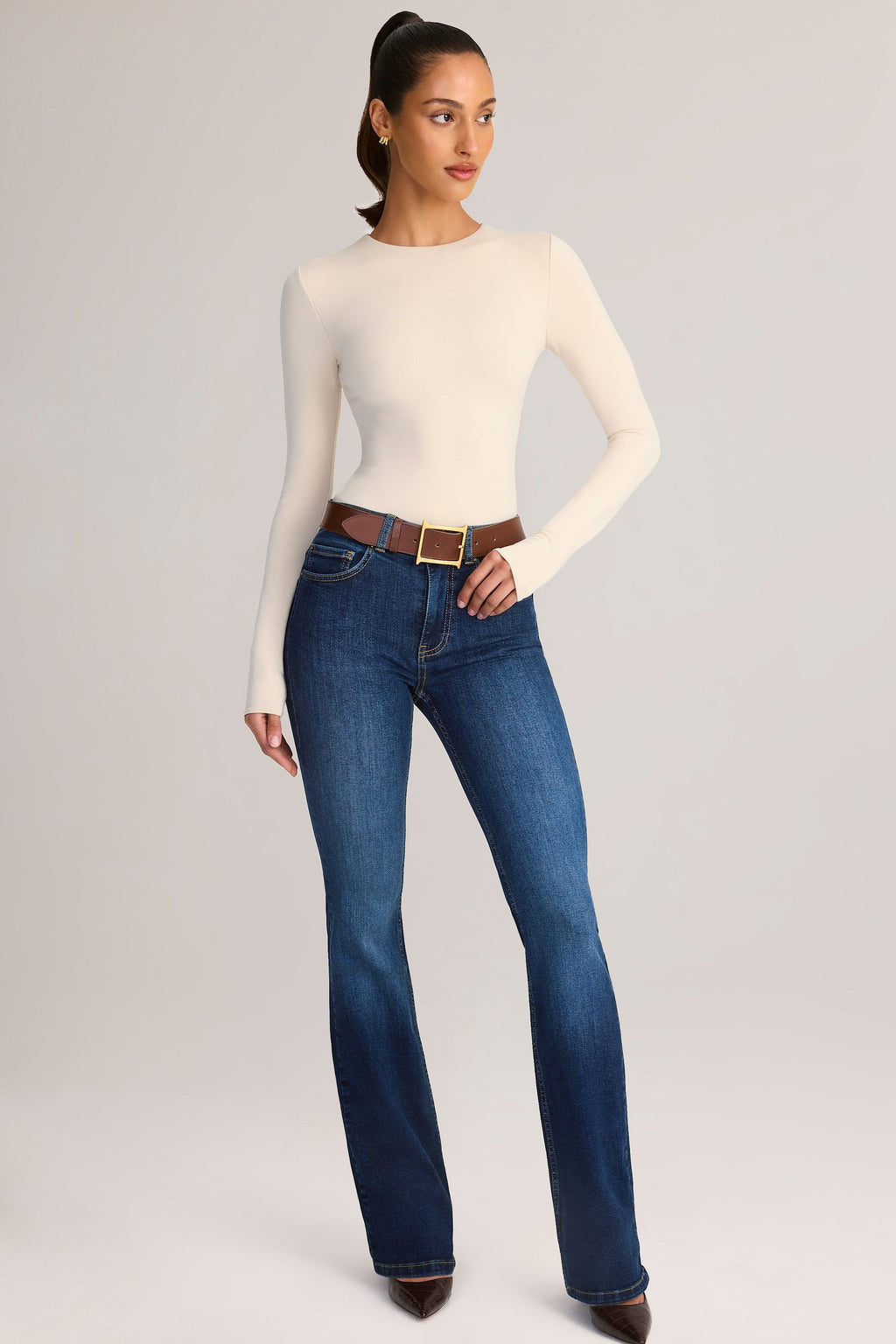 Chic Modal Round-Neck Long-Sleeve Bodysuit in Cream