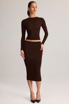 Chic Modal Mid-Rise Pencil Midi Skirt in Chocolate Brown