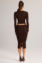 Chic Modal Mid-Rise Pencil Midi Skirt in Chocolate Brown