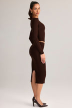 Chic Modal Mid-Rise Pencil Midi Skirt in Chocolate Brown