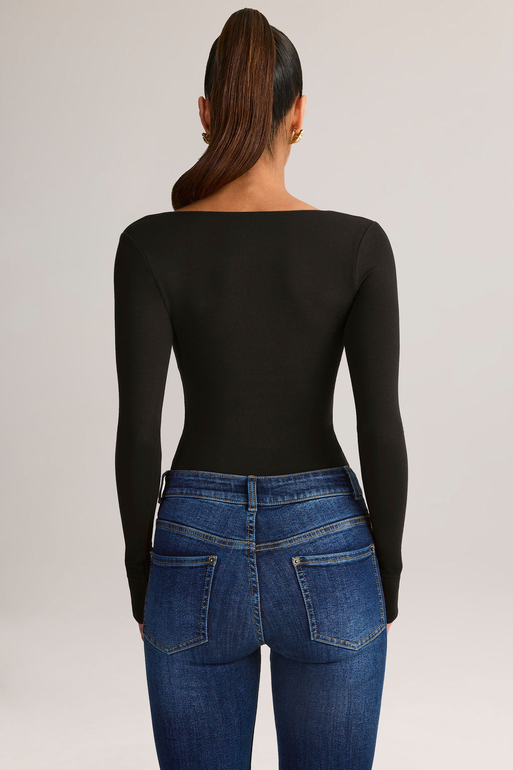 Chic Modal Square-Neck Long-Sleeve Top in Black