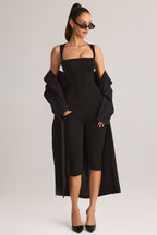 Chic Modal Square-Neck Bodycon Capri Jumpsuit in Black