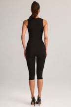 Chic Modal Square-Neck Bodycon Capri Jumpsuit in Black