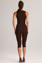 Chic Modal Square-Neck Bodycon Capri Jumpsuit in Chocolate Brown