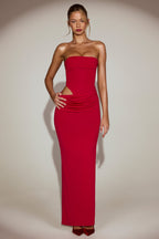 Chic Soft-Jersey Bandeau Cut-Out Maxi Dress in True Red