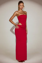 Chic Soft-Jersey Bandeau Cut-Out Maxi Dress in True Red