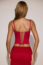Chic Satin Cowl-Neck Lace-Up Corset Top in True Red