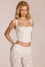 Chic Lace Soft-Scoop Boned Corset Top in Pearl