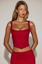 Chic Lace Soft-Scoop Boned Corset Top in True Red