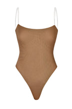 Chic Soft Mesh Invisible Strap Thong Bodysuit in Almond