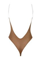 Chic Soft Mesh Invisible Strap Thong Bodysuit in Almond