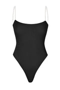 Chic Soft Mesh Invisible Strap Thong Bodysuit in Black