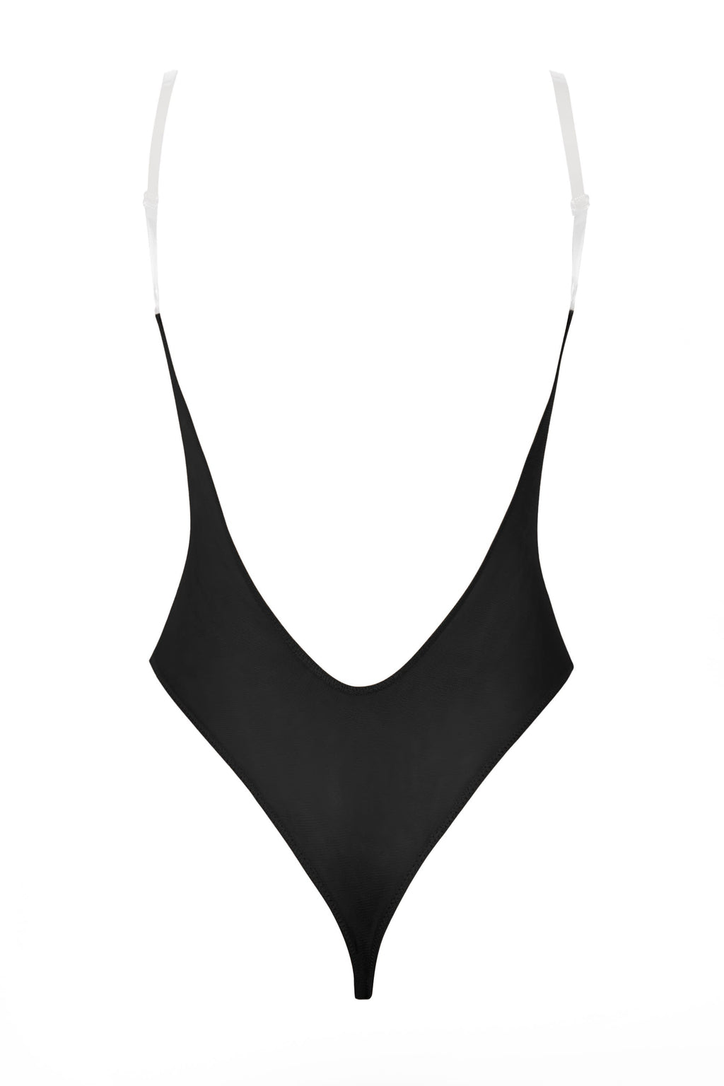 Chic Soft Mesh Invisible Strap Thong Bodysuit in Black
