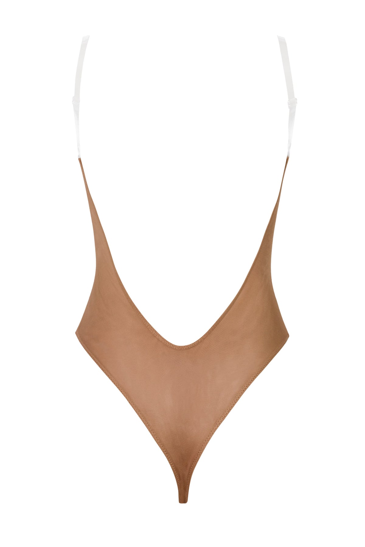 Chic Soft Mesh Invisible Strap Thong Bodysuit in Honey