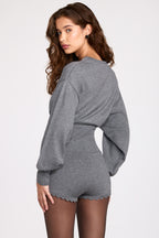 Chic Fine-Knit Long-Sleeve Romper in Grey
