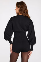 Chic Knit Long-Sleeve Cardigan in Black