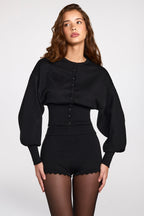 Chic Knit Long-Sleeve Cardigan in Black