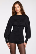 Chic Knit Long-Sleeve Cardigan in Black