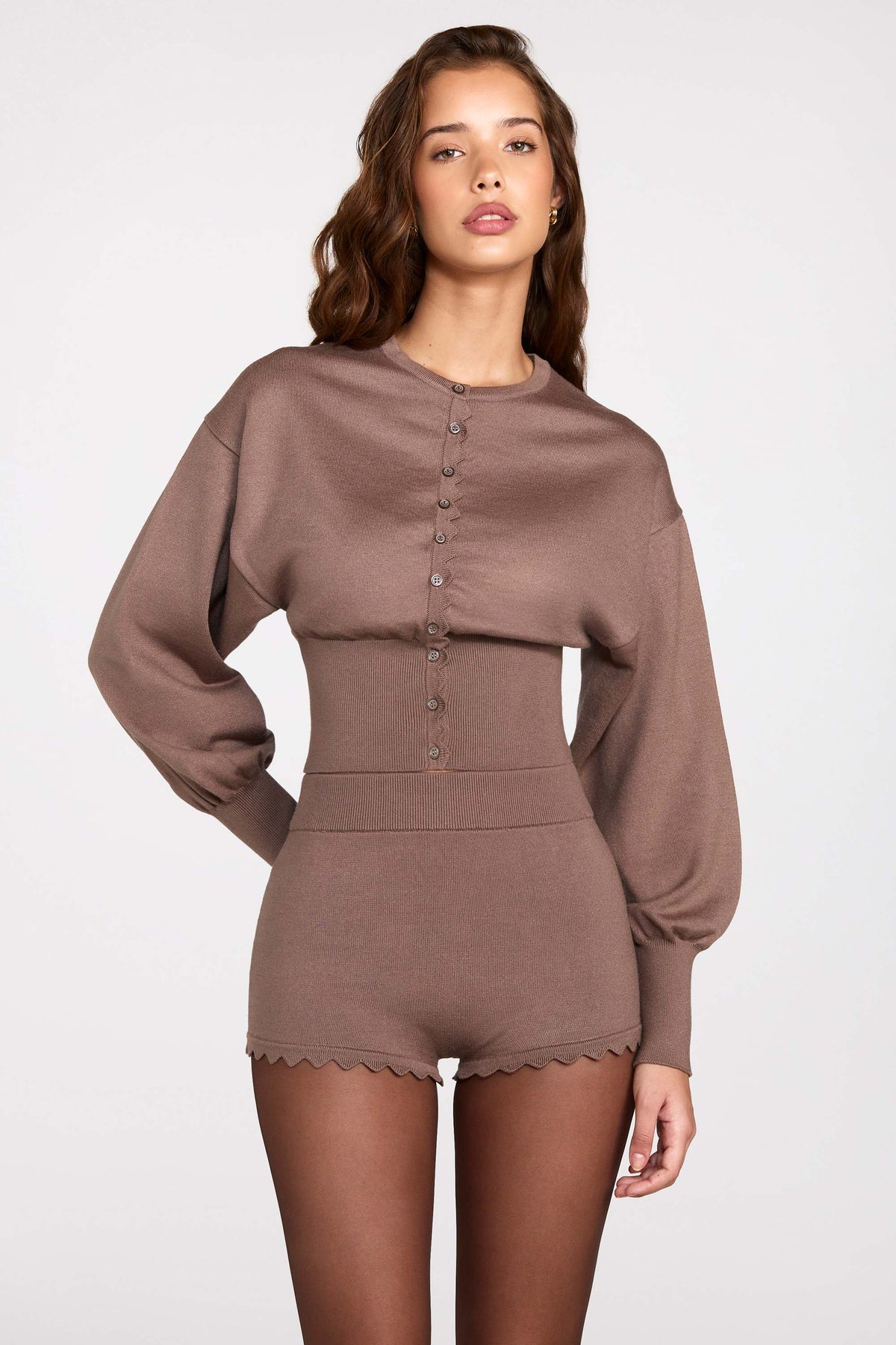 Chic Knit Long-Sleeve Cardigan in Mocha