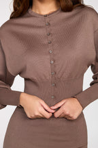Chic Knit Long-Sleeve Cardigan in Mocha