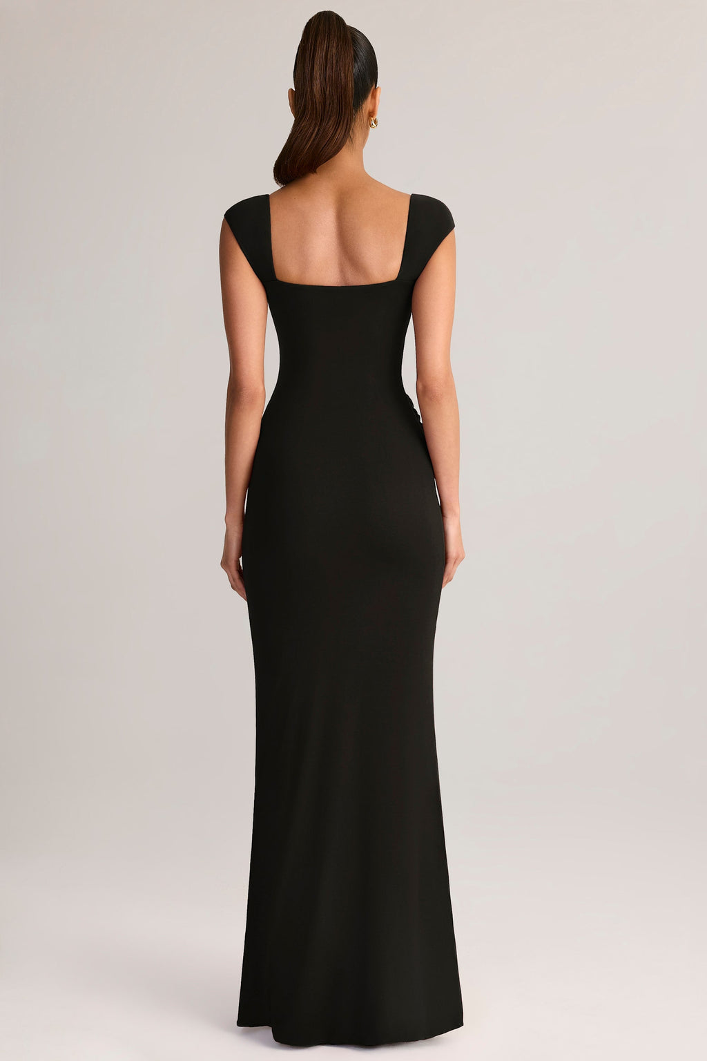 Chic Modal Sweetheart-Neck Cowl-Waist Maxi Dress in Black